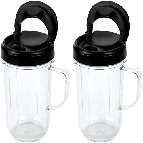 22oz Magic Bullet Blender Cups Replacement Parts -𝗙𝗼𝗼𝗱 𝗚𝗿𝗮𝗱𝗲 𝗠𝗮𝘁𝗲𝗿𝗶𝗮𝗹 -with Flip Top To-Go Lid and Handle for Magic Bullet 250w MB1001 Blender Accessories(2 Pack)
