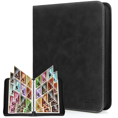 JoyHood Trading Card Binder Sport Card Collection Binder compatible with TCG/PM/MTG/OPCG/YGO Cards Card Album Holder Hold Up to 900 Cards (Dark 9 Pockets)