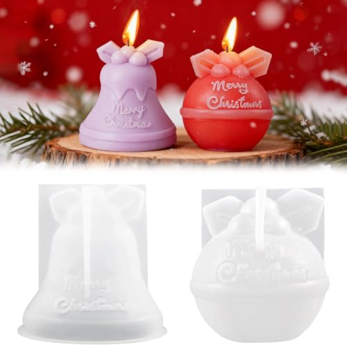 2 piezas 3D campana de silicona molde vela molde campanas, molde de vela de Navidad, para bricolaje molde de vela de silicona, moldes de jabón, decoración de decoraciones navideñas