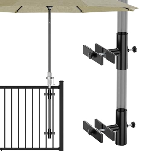 HAPPYGATE Patio Umbrella Stand for Deck Railing Adjustable Patio Umbrella Holder Outdoor Umbrella Base Fixed Clip Umbrella Stand Outdoor Base Parasol Holder for Deck Outdoor Courtyard Balcony