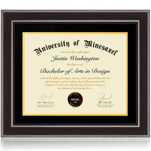 Minesaxel 14x17 Diploma Frames 11x14 with Black Mat - Walnut Wood Finish | Shatter-Resistant Glass | for Wall Mounting | Gift for Graduations & Professional Certificate (1 Pack)
