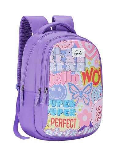 Genie Summer School Bag for Girls, 17 inch. Pastel Lavender colour Backpack for Women, 3 compartments Water Resistant Stylish and Trendy College Backpacks for Girls. 27 litres
