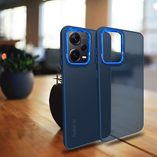 Image of A rtistque Frosted Translucent Back Cover Case for Mi Redmi Note 12 Pro 5G | Electroplated Chrome Ring | Raised Camera Edges for Protection | Smooth Sides TPU - Blue