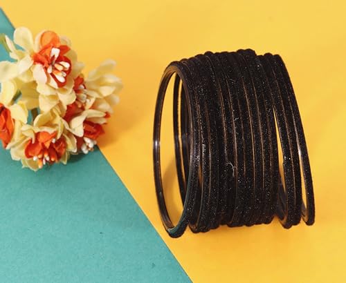 Image of NMII Glass Velvet Bangles Set For Women and Girls | Plain Glass Bangles | Velvet Chudi | Simple Bangles For Women | Stylish Glass Bangles- Set of 24