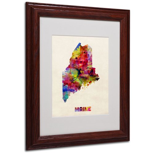 Trademark Fine Art Maine Map Matted Framed Art by Michael Tompsett in Wood Frame, 11 by 14-Inch
