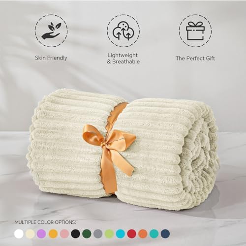 BEDELITE Fleece Throw Blanket for Couch – 3D Ribbed Jacquard Soft and Warm Decorative Fuzzy Blanket – Cozy, Fluffy, Plush Lightweight Beige Throw Blankets for Bed, Sofa, 50x60 inches