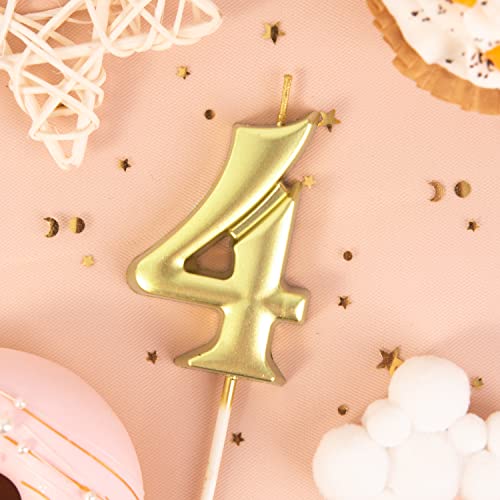 image for PHD CAKE 2.76 Inch Elegant Gold 4 Number Birthday Candles, Gold Number