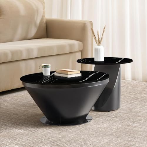 Image of Wakefit Espresso Coffee Table I Marble Finish I Vitrified Tile Top I Colonial Black