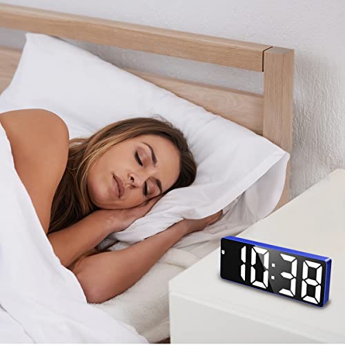 Oria Digital Alarm Clock, 6.5 In Led Alarm Clock, Electronic Alarm Desk Clock For Bedroom With Snooze, Usb Charging Ports, 3 Adjustable Brightness For Bedroom, Home, Office, Blue And White #TOP6