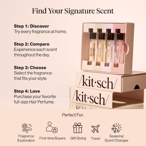 Image of Kitsch Hair Perfume For Women (Discovery Set) - Pistachio Latte, Warm Sugar, Sheer Violet & Amber Shores - Patented Odor-Eliminating Technology, Hair Spray and Body Mist - 4 x 1.5mL
