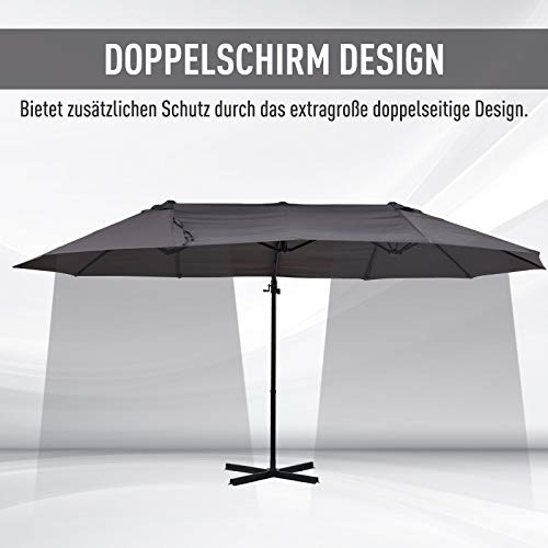 Outsunny Dubbele parasol, zweefparasol, dubbele parasol met zwengel, verstelbare tuinparasol, zonwering, metaal, 440 x… - Afbeelding 6