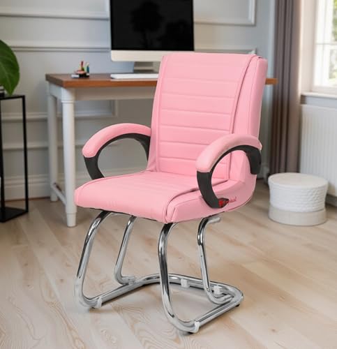 Image of GOYALSON Home Exclusive Visitor Study Reception Chair with Arm Rest and Heavy Frame with Cushioned Seat Back Chair (1, Pink, Double Pipe Chrome Frame)