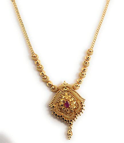 Image of Gold 1 Gram Micro Gold Plated & Copper Traditional Designer Fashion Jewellery Stone Necklace for Women & Girls (LTT /HALL-04) (Yellow)