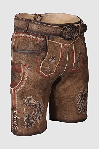 KRÜGER Heren klederdracht leren broek kort, model: MEI Hoamat met riem, knielang, art.nr. 094666-0-0007, bruin - Afbeelding 8