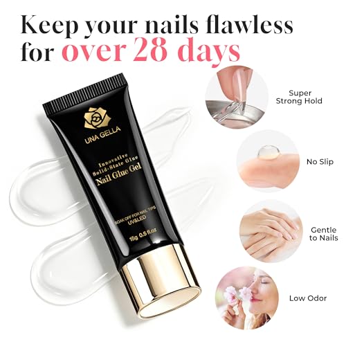 Image of UNA GELLA Solid Nail Glue Gel 15ml Lamp Curing Needed Solid Soak Off U V /LED Lamp Required Super Strong Glue for Fake Acrylic Soft Gel Nail Tips Press On Nails Art Extension