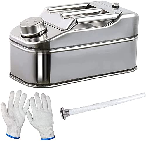 FEINKA bidon Essence Jerrican Portable de 5 L, bidon d'essence en métal en Acier Inoxydable 304 avec bidon d'essence et système de Bec, for la Sauvegarde de Voyage de Voitures SUV ATV