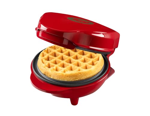 Bestron Mini Gofrera, Christmas Edition, Edición Limitada, Waffle Maker con revestimiento antiadherente, ideal para Navidad, fiestas o como regalo, tamaño del waffle: 10 cm, Color: Rojo mate