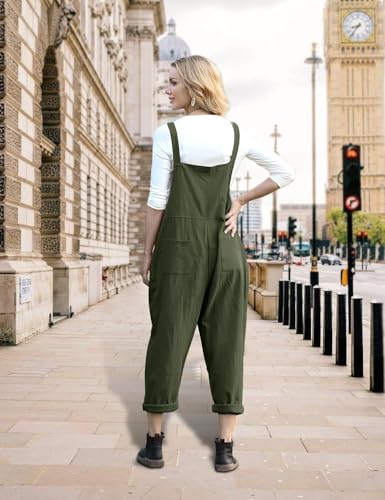 YESNO Damen Latzhose Sommer Oversize Trägerhose Beiläufig Loose Bib Pants Overall Baggy Jumpsuit Strampler Sommerhose mit Träger (XL PV9DE Aschgrün)