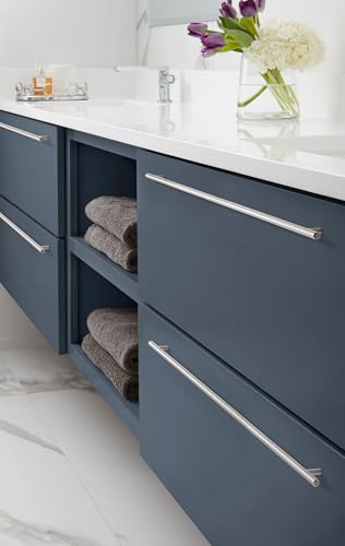 Image of Amerock 30-1 /4 inch Bar Pulls Satin Nickel Drawer Pull | 30-1 /4 inch (768mm) Center-to-Center Mounting Distance and 33-7 /16 inch Overall Length, Durable Carbon Steel Cabinet Hardware