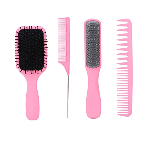 TZOXTLH 4 pièces ensemble de brosses à cheveux brosse à palette démêlante brosse de coiffure professionnelle peigne à double dents peigne à queue pour femmes hommes (En boîte)