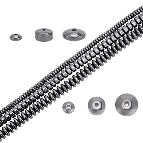 arricraft 394 Pcs Hematite Beads, 3 Sizes Black Flat Round Rondelle Disc Stone Beads for DIY Bracelet Jewelry Making