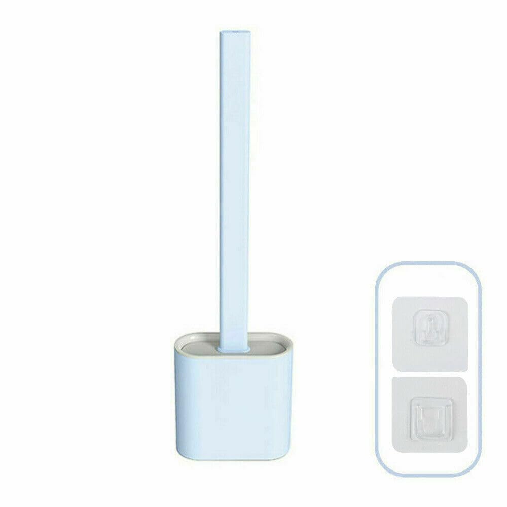 Toilet Brush | Bathroom Silicone Toilet Brush and Holder | Plastic Handle & Soft Flexible Bristles | Base for brush Anti-drip (Blue)