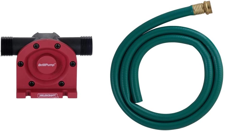 Milescraft 1314 DrillPump750 - Self Priming Water Pump Attachment for Drills & LDR Industries 504 1300 Garden Dehumidifier Drain Hose, 5ft, Green Rubber Finish, 5', 5 Feet