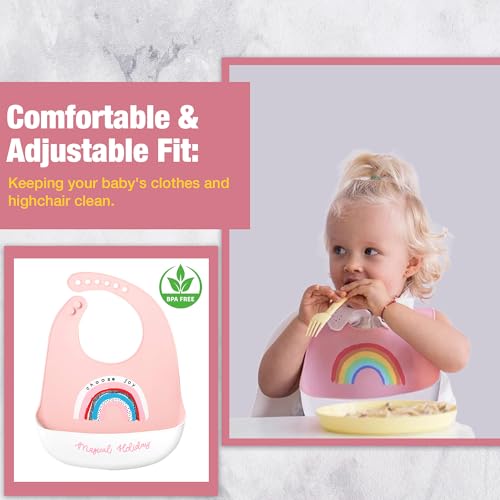 Image of SAFE-O-KID Premium Silicone Baby Bib - Lightweight, Foldable, Non-Toxic Bib with Spill-Proof, Adjustable, Soft, BPA Free Easy-to-Clean Feeding Bib for toddlers - Assorted