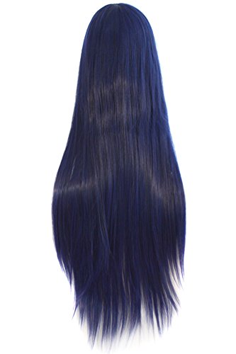 MapofBeauty 32" 80cm Long Straight Anime Costume Cosplay Wig Party Wig (Dark Blue/Jet Black)