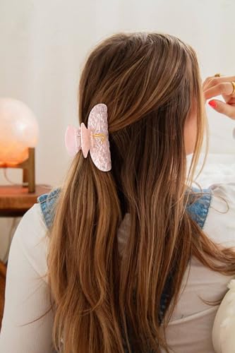 Image of LILIE&WHITE Acrylic Letter Hair Clips For Women Stylish J Monogram Hair Claw Alphabet Hair Clip Fashion Glitter Claw Clips Elegant And Durable Hair Accessory Large Hair Clips Pink J