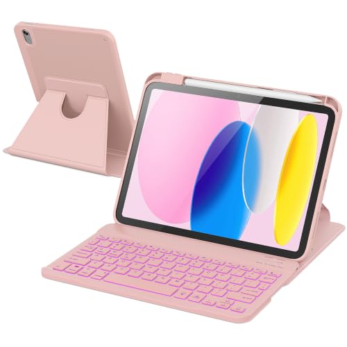 Image of RAYMCRAFT for iPad 11th(A16, 2025) /10th Generation Case with Keyboard, 360 Rotatable Case & Detachable Backlit Keyboard, Precision Cutouts and Pen Holder for iPad A16 11'' /10th 10.9'', Light Pink
