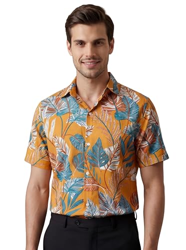 Chemise imprimée pour homme coupe régulière à rayures et manches mi-longues
