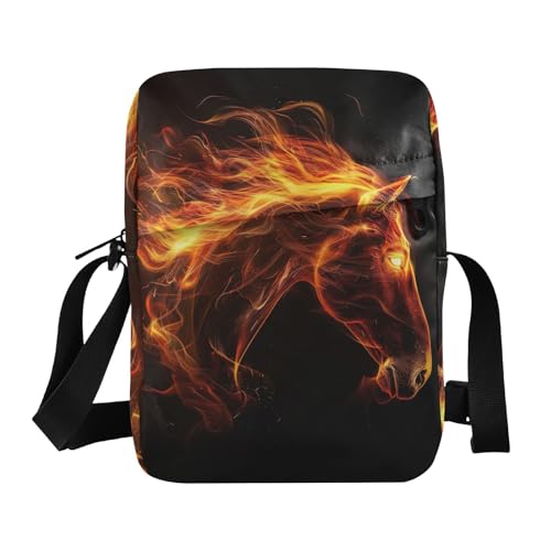 Crossbody Bag Fire Flame Horse Messenger Bag for Women Men Purse Shoulder Bag Satchel Bag with Adjustable Strap 202b5581