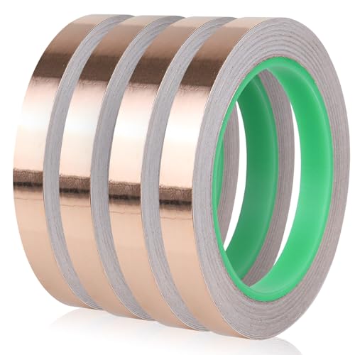 Image of BOMEI PACK 4 Pack Copper Tape with Double-Sided Conductive,1 /2 Inch x 66 Ft,Copper Foil Tape for EMI Shielding Stained Glass Supplies Soldering Electrical Repairs Paper Circuits Grounding