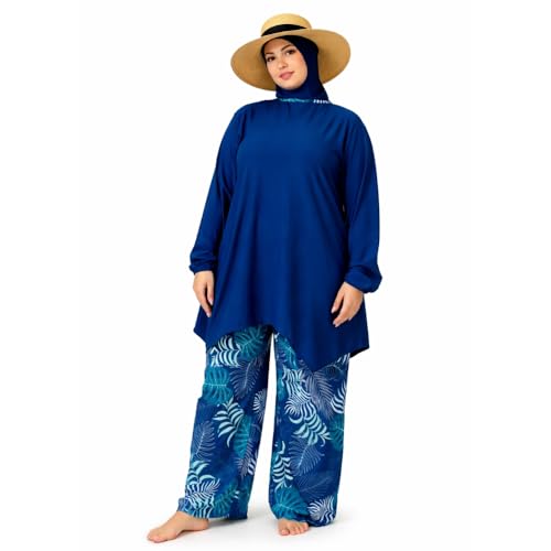 Burkini Femme Grande Taille – Maillot de Bain Modeste 4 Pièces avec Hijab – Tenue de Bain Islamique Haut Long Pantalon Large (FR/ES, Alpha/Lettres, 5TG,...
