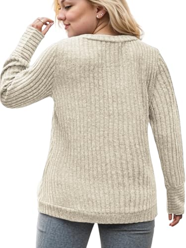 Image of VISLILY Womens-Plus-Size-Dressy-Tops Casual V Neck Long Sleeve Knit Sweater