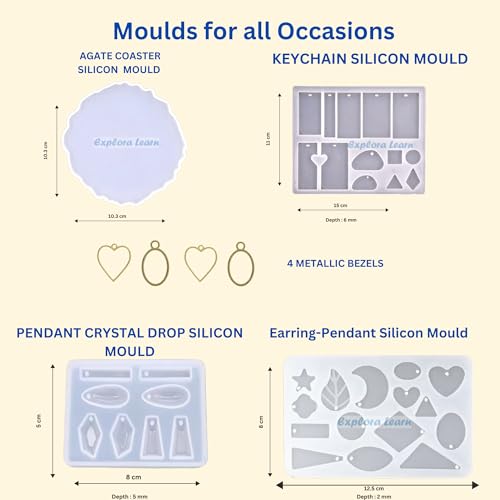 Image of Exploralearn Pro Resin Art Kit and UV Resin Combo - Epoxy Resin (200gm 3:1) + UV Resin with Lamp & Bezels | DIY Jewellery Making Kit with Moulds, Dry Flowers, Glitters, Pigments & Tools for Beginners & Adults