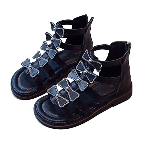 Girls Sandals Strappy with Zipper Comfort Summer Shoes High Top Flat Sandals Many Bow Kids Girls Open Toe Flat Shoes