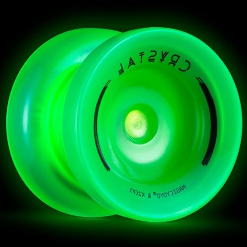 Image of MAGICYOYO K2 Crystal Pack of 2 Yoyos, Dual Function Responsive Yoyo for Kids Beginner + Unresponsive Yo-yo Bearing Kit for Adults+12 Yo-yo Strings+2 Bags( Crystal Black+Glow Green)