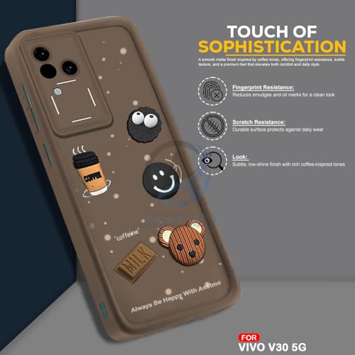 Image of AESTMO Back Case Cover for Vivo V30 5G Cover | Cute Fun Cartoon 3D Ball | Coffee Silicone Case | Full Body Protection | Camera Protection Back Cover for Vivo V30 5G (Brown)