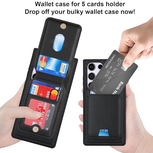 SailorTech Samsung Galaxy S23 Ultra case with Credit Card Holder mag Safe, Galaxy S23 Ultra Phone Leather Case Wallet for Women Compatible mag Safe Wallet Detachable 2-in-1 for Men-Black