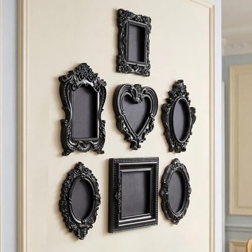 Image of Vintage Decorative Mini Picture Frames Set, Black with Gold Accents, 3 Pack Antique Style Resin Photo Frames for Wall Display, DIY Jewelry, Photography (Black)