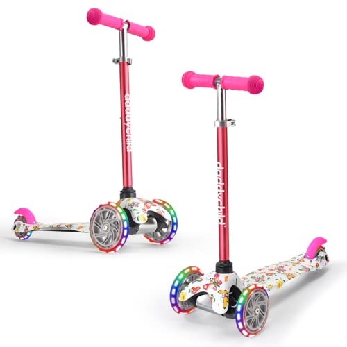 Image of 3-Wheel Kick Scooter for Kids Ages 3-8 Lean-to-Steer Toddler Scooter with Extra Wide Light Up Wheels, 4 Adjustable Heights, Foldable Scooters for Boys & Girls, Max Weight 110lbs (Pink Graffiti)