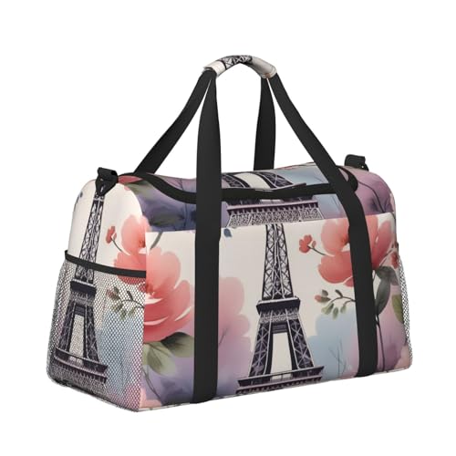 Romantic Paris Eiffel Tower Bycicle Print Travel Duffle Bag - Foldable Personal Item Travel Bag for Women & Men,13x10.2x19.73
