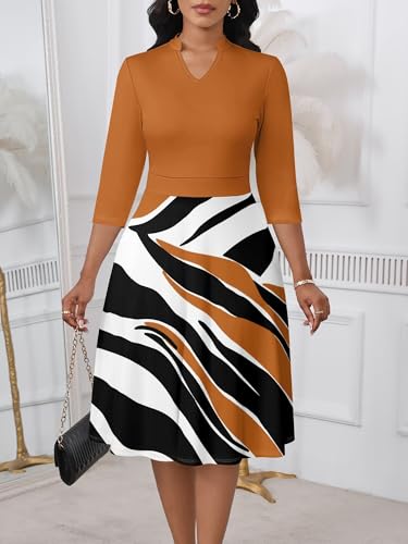 Image of PinkPatty Women's Casual A-line Midi Dresses 3 /4 Sleeve V Neck Fit and Flare Dress with Pockets