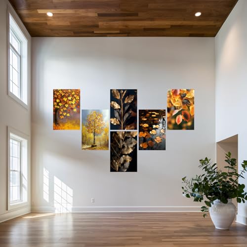 Image of SiddArtify Autumnal Leaves in Warm and Gold Tones Art Print Set - Sticker - 12x18 Inch - Pack of 6 Wall Room Decoration art Poster Prints