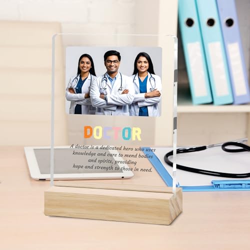 Image of Giftplease Best Doctor Photo Plaque with Wooden Stand | Personalised Gift for Doctors | Thank You Gift for Medical Professionals | Home Office Table Decor |Appreciation Frame for Doctor DCT 02