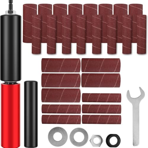 Kznifmk Juego Lijadora Tambor, Adaptador Husillo Lijadora Tambor Lijado Goma con Tambor Papel Lija Grano 120, Lijadora Tambor Accionada por Taladro Eléctrico