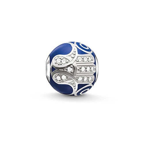 Image of Thomas Sabo Women's 925 Sterling Silver White Zirconia Blue Enamelled Fatima‘s Hand Karma Beads