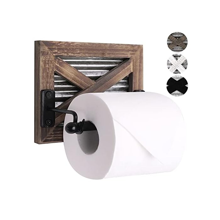 Autumn Alley Rustic Farmhouse Toilet Paper Holder - Bathroom Country Decor Accessories with Warm Brown Wood, Galvanized Metal & Black Adds Charm